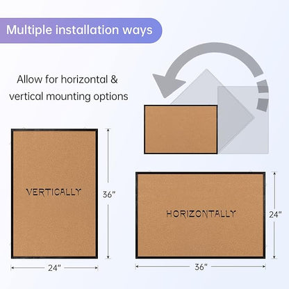 Miou Cork Board Bulletin Board, 36in X 24“ Decorative Hanging Pin Board for Wall with Black Wood Frame, 50 Push Pins Included…, 36inX24in Black…