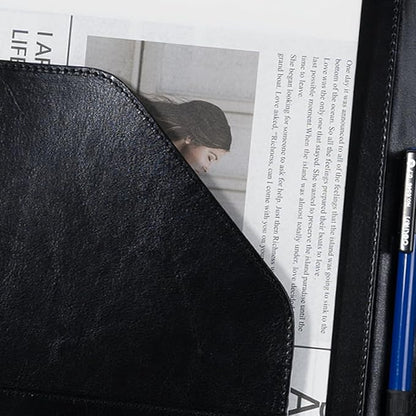 Clipboard Portfolio Meeting Record Manual Faux Leather Storage Clipboard with Cover for Size A4 Writing Pad,Phone Pocket & Business Card Holder, Used for Business Office,Meeting etc. (Black)