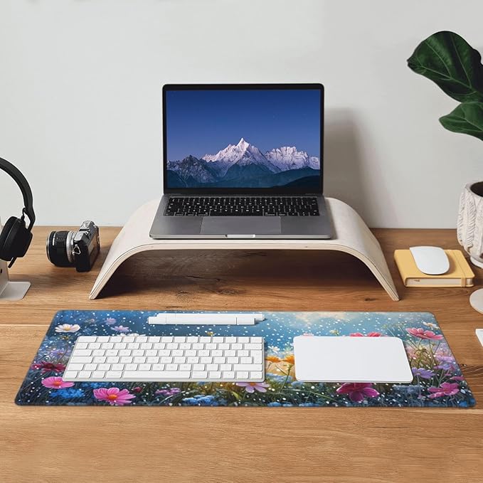 Gaming Mouse Pad Desk Pad,Extended Big Mouse Pad,31.5x11.8 Inch Long Computer Keyboard Mouse Mat Mousepad with 3mm Non-Slip Base and Stitched Edge for Gaming and Office… (Flowering shrubs)