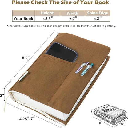 Canvas Book Covers, Washable Book Protector, Book Cover for Paperback Novels, Adjustable Book Cover for Hardcover with Pockets for Pen, Soft Cover Books, Book Lovers Gifts