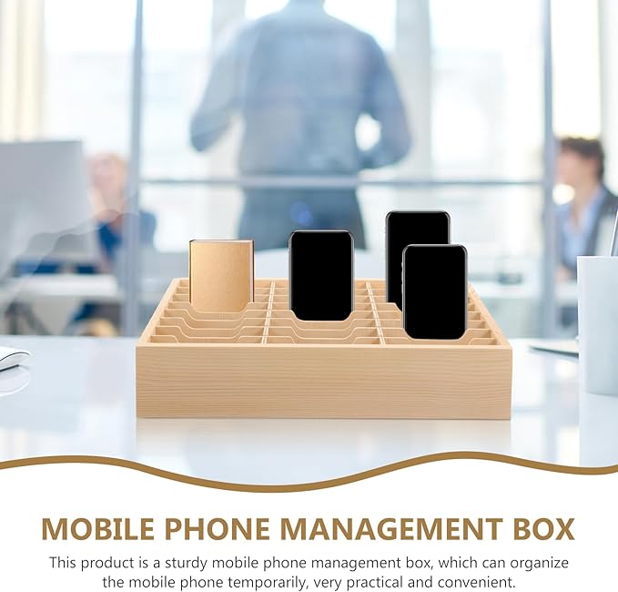 Toddmomy Cell Phone Storage Box 24-grid Wooden Cell Phone Holder Desktop Organizer Storage Box for Classroom Office