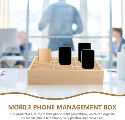 Toddmomy Cell Phone Storage Box 24-grid Wooden Cell Phone Holder Desktop Organizer Storage Box for Classroom Office