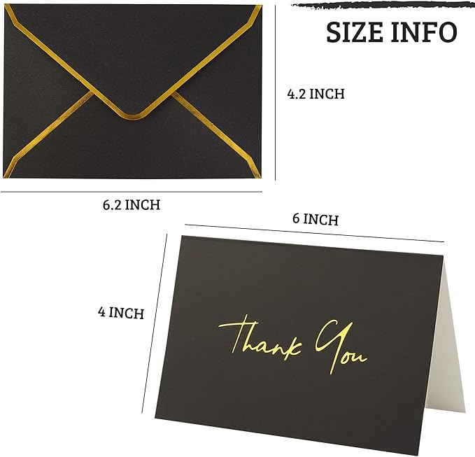 Heavy Duty Thank You Cards with Envelopes - 36 PK - Gold Thank You Notes 4x6 Inches Baby Shower Thank You Cards Wedding Thank You Cards Small Business Graduation Funeral Bridal Shower (Night Black)
