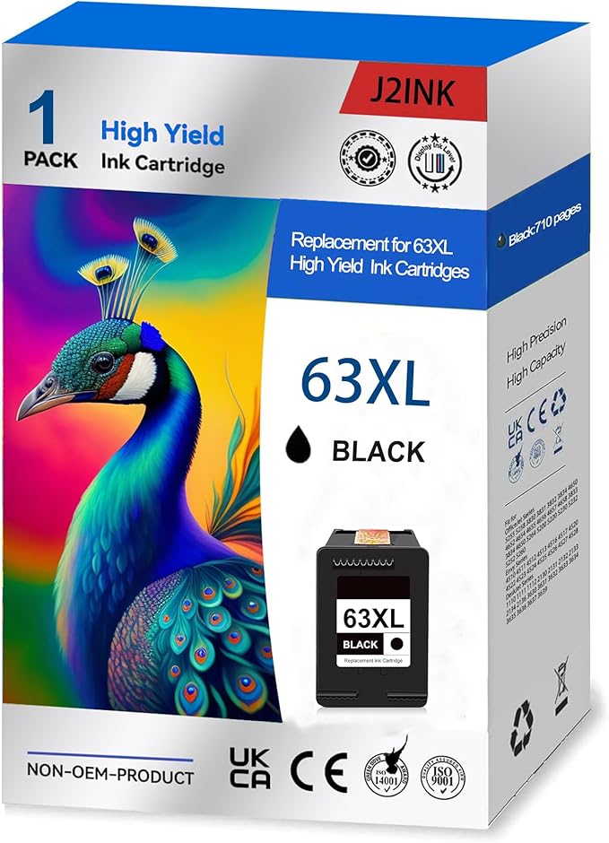 63 63XL 3830 4520 Printer Ink Cartridge for HP Black Ink 63 HP63XL for HP 63 XL Black Ink Cartridge High Yield Work for OfficeJet 3830 5255 5258 Envy 4520 4512 4513 4516 DeskJet 1112 1110 3630 Printer