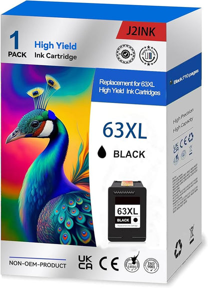 63 63XL 3830 4520 Printer Ink Cartridge for HP Black Ink 63 HP63XL for HP 63 XL Black Ink Cartridge High Yield Work for OfficeJet 3830 5255 5258 Envy 4520 4512 4513 4516 DeskJet 1112 1110 3630 Printer