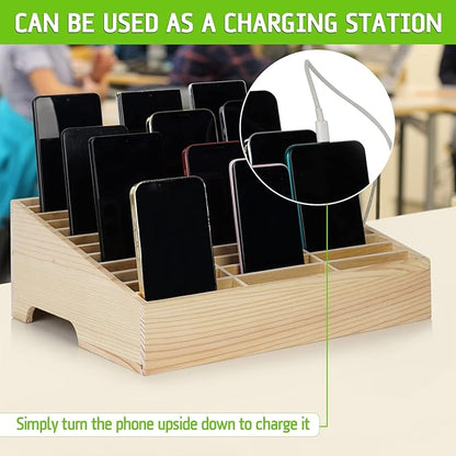 Wooden 36-Grid Cell Phones Storage Box Desktop Mobile Phone Holder Organizer for Office School Classroom (36-Grid)