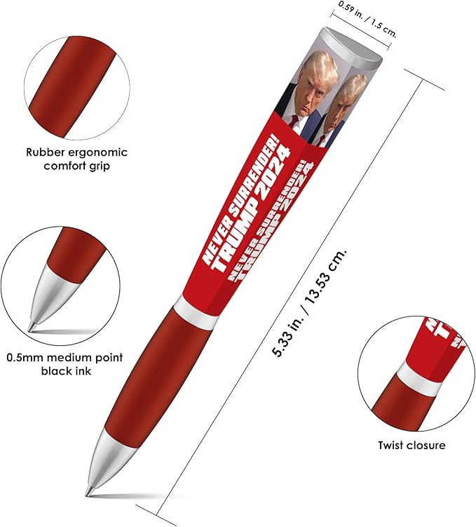 Trump Never Surrender Ballpoint Pen, MAGA, Trump Merchandise Donald Trump Gifts for Men & Women, Make America Great Again Donald Trump Never Surrender Pen - Imprinted In The USA (3-Sided Pen)