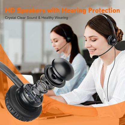 One Ear Wired Office Headset | Single Ear RJ9/RJ11 Call Center Telephone Headset | Noise-Cancelling Mic | Compatible with Landline/IP Phones - Yealink, Sangoma, Grandstream, Akuvox, Escene