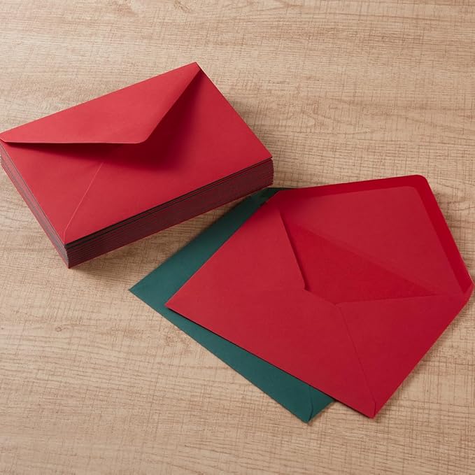 A7 Christmas Envelopes and Blank Cards 24 Pieces A7 Envelopes and 24 Pieces 5x7 Colorful Flat Cards for Weddings, Invitations, Birthday, Baby Shower (Christmas Green/Red)