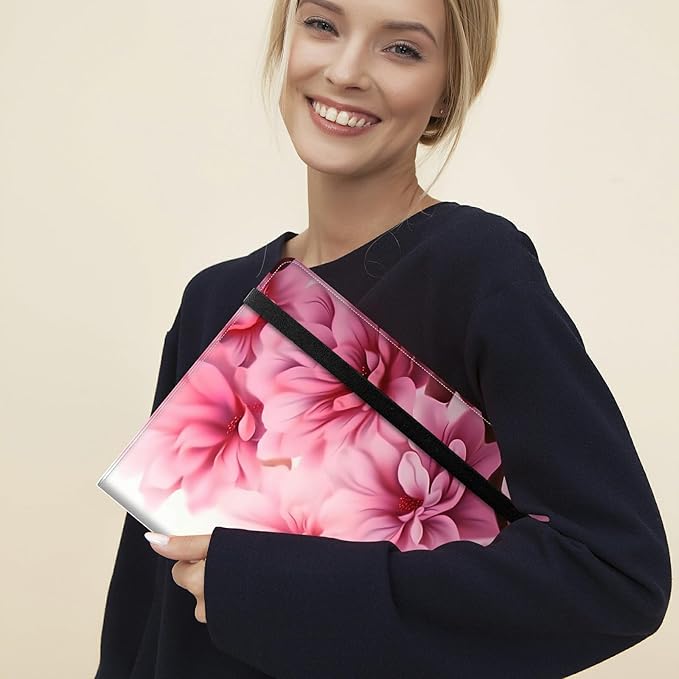 Padfolio Folder with Clipboard,Portfolios Organizer Clipboards with Storage Clipboard Writing Pad PU Leather Conference Document Organizer with Business Card Holder,Pink Flowers