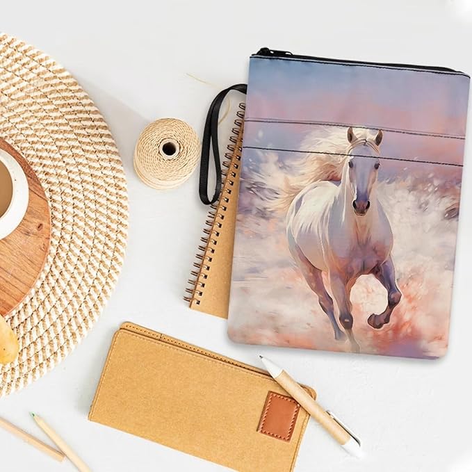 COEQINE Running Horse Book Covers for Paperbacks Teens Girls Elementary Book Sleeves with Zipper for Birthday Book Protector Book Lovers