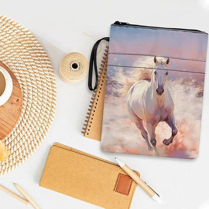 COEQINE Running Horse Book Covers for Paperbacks Teens Girls Elementary Book Sleeves with Zipper for Birthday Book Protector Book Lovers