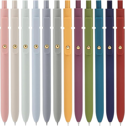 Ddaowanx Gel Pens, 12 Pcs 0.5mm Quick Dry Black Ink Pens Fine Point Smooth Writing Pens, Cute Office School Supplies Gifts for Women (12 Pcs Vintage+Morandi-Black Ink)