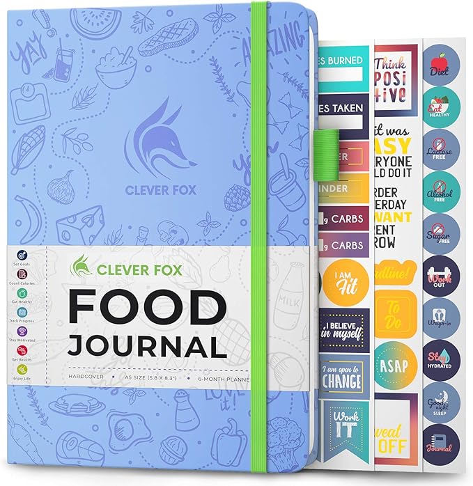 Clever Fox Food Journal - Daily Food Diary, Meal Planner to Track Calories & Nutrients, Weight Tracker Notebook, A5 (Light Blue)
