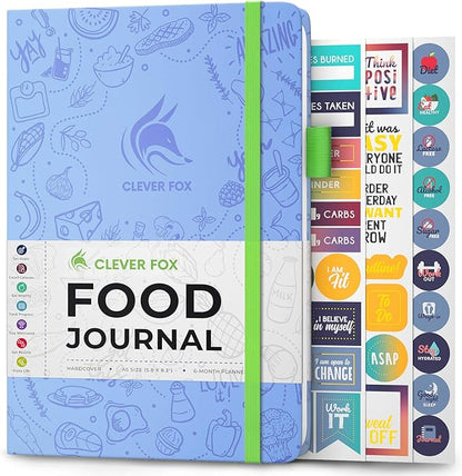 Clever Fox Food Journal - Daily Food Diary, Meal Planner to Track Calories & Nutrients, Weight Tracker Notebook, A5 (Light Blue)