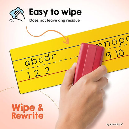 Dry Erase Magnetic Sentence Strips for Teachers, Whiteboards & Classrooms - 24" x 3.5" - 6 Colored Sentence Strips - Practice Handwriting, Sight Words, Spelling and Math