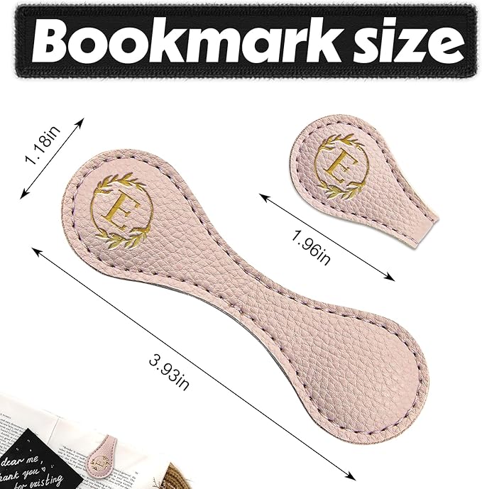 ABTOLS Magnetic Leather Initial Bookmarks, Vintage Initial ID Identification Book Marker Clip Gift Pink Capital Letter Book Markers for Book Lover Avid Readers (E)
