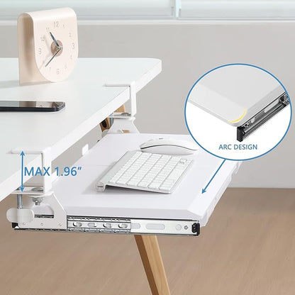 ETHU Keyboard Tray Under Desk, Pull Out Keyboard & Mouse Tray with C-clamp, Ergonomic Desk Keyboard Tray Slide Out, Pull Out Platform Drawer for Home and Office(White)