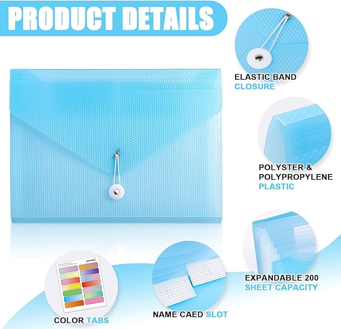 Nicecho Expanding File Folder, 7 Pockets Accordion File Organizer, A4 Letter Size Paper Document Receipt Organizer Accordian Filing Folder for Classroom, Home, Office and Travel (Blue)