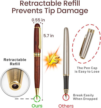 Cambond Ballpoint Pens Metal Pen - Wood Pen with Gift Box Fancy Pens Christmas Gift Nice Pens Set for Men Women Employee Journaling Executive Black Ink 1.0mm, 3 Pens with 3 Extra Refills