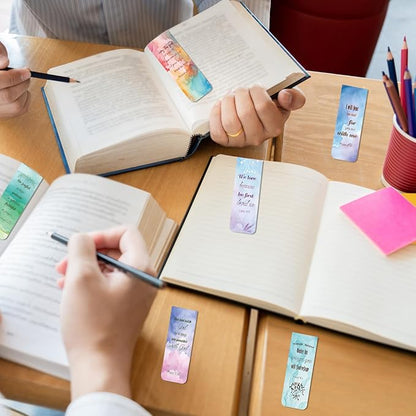 48 Piece Bible Verse Magnetic Bookmarks - Christian Scripture Inspirational Book Marks with Boxes - Religious Motivational Book Marker Prayer Page Clips for Women & Men Reading Gifts(Rainbow Style)