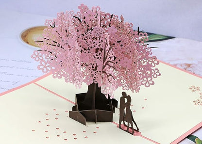 PENTA ANGEL Handmade Cherry Blossom Card Pop Up 3D Flower Card Romantic Love Letter Greeting Anniversary Wedding Valentine Birthday Gift Card Blank Stationery Paper Card for Her Him Husband Wife