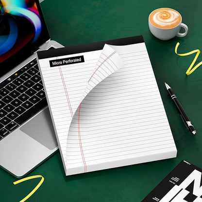 Thick Legal Pads 8.5 x 11 Wide Ruled Note Pads White Notepad 80 Sheets per Pads, Perforated Paper Study Back Writing Pads 8-1/2" x 11-3/4" Lined Paper for Home, Office, School, Pack of 2