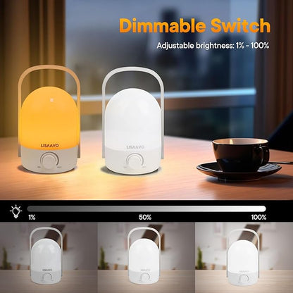 Rechargeable Lamp 1200mAh Small Bedside Rechargeable Lanterns Dimmable Led Cordless Tent Light Holiday Gifts Work,White