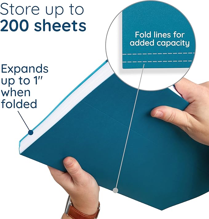 25 Blue Summit Supplies Colored Hanging File Folders Legal Size, Assorted Jewel Tone Colors, Legal Size Hanging File Folders with Plastic Tabs and Inserts, Durable 11pt Paper