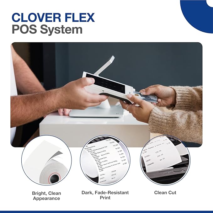 Clover Flex Receipt Paper - 10 Thermal Paper Rolls - 2 1/4'’ x 50’ - BPA Free - 55 GSM - Cash Register Receipt Paper for Clover Flex C401, C403, C405 and C406 POS Machines