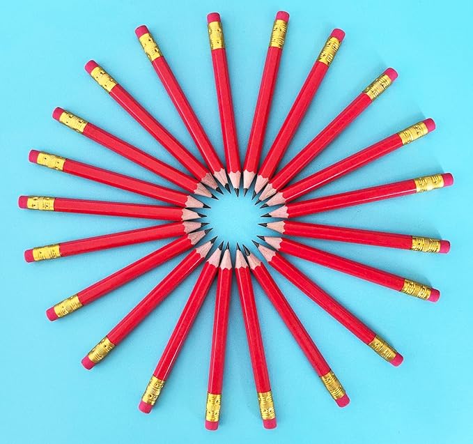 Adhere 25pcs Golf Pencils with eraser Hexagon Wooden Pencils Graphite 2B for Golf Event Scoring,Classroom,Wedding,Company Meetings,Pew, Pocket (Red)