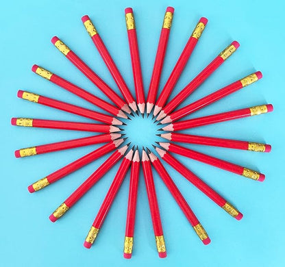 Adhere 25pcs Golf Pencils with eraser Hexagon Wooden Pencils Graphite 2B for Golf Event Scoring,Classroom,Wedding,Company Meetings,Pew, Pocket (Red)
