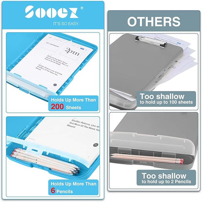 Sooez Clipboard with Storage, High Capacity Nursing Clipboards with Pen Holder, Heavy Duty Plastic Storage Clipboard with Low Profile Clip, Clipboard Folder, Teacher Must Haves, Office Supplies