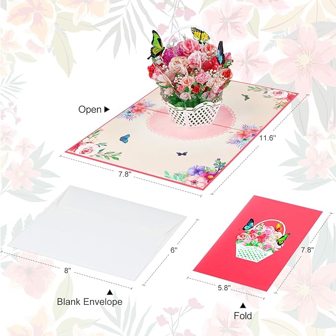 Pop Up Flower Greeting Card - Mothers Day Cards for Mom, Wive and Grandmother - Pop Up Card for Birthdays,Thank Yous,Get Well or Any Occasion