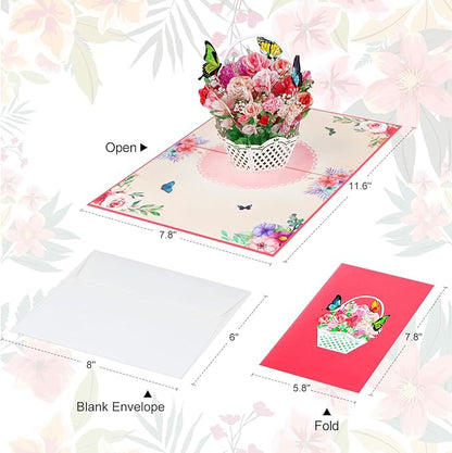 Pop Up Flower Greeting Card - Mothers Day Cards for Mom, Wive and Grandmother - Pop Up Card for Birthdays,Thank Yous,Get Well or Any Occasion