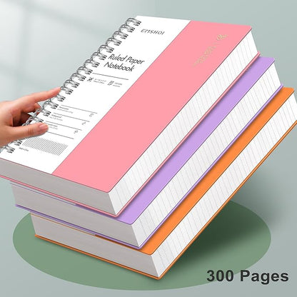EMSHOI B5 Spiral Notebook College Ruled Lined Journal, Large 7.48" X 10.15", 300 Pages/150 Sheets, 100gsm Thick Paper, Waterproof Hardcover, for Office School Women Men Work Writing Notes-Pink