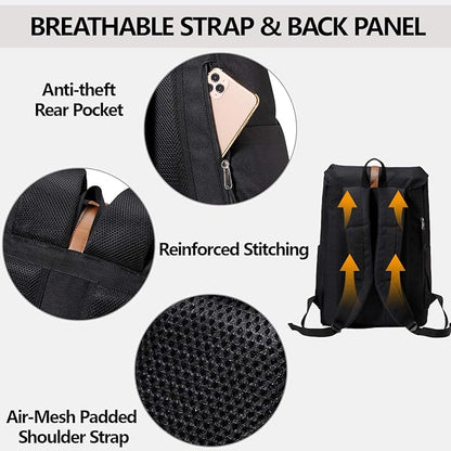 Backpack for Men,Large Water Resistant Fashion Travel Drawstring Backpack Rucksack with Laptop Sleeve for School/Work/College/Adults Black