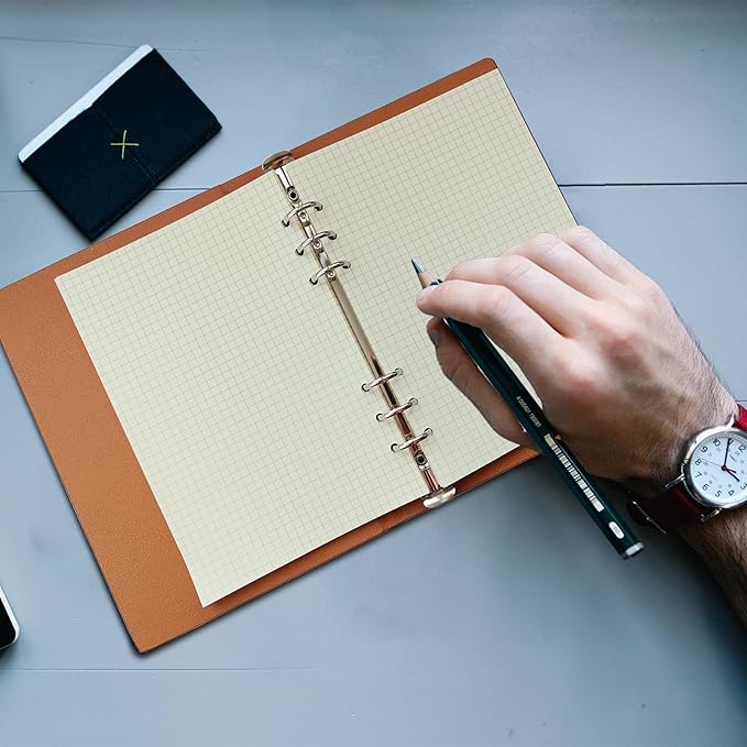 A5 Grid Refill Paper,100GSM A5 Graph Rule Paper/Quad Rule Filler Paper for 6 Ring Refillable Binder/Planner/Diary Journals/Painting, 80 Sheets/160 Pages (Beige-Grid-A5)