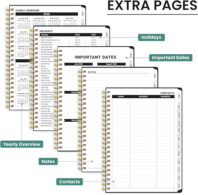 2026 Planner, Aesthetic Weekly and Monthly Planner for Women, Jan 2026 to Dec 2026, Hardcover 2026 Calendar Book with Monthly Tabs, Inner Pocket, Perfect for Office Home School - A4 (8.5" x 11"), Soft Lily