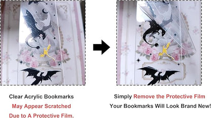 TwoDays 4th Wing Inspired Bookmarks, Fantasy Dragon Acrylic Bookmarks for Bookish Gifts, Cool Romantasy Book Merch for Book Lovers (6"x2", Set of 2)