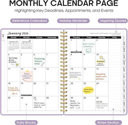 2026 Planner, Weekly and Monthly Calender Planner, Jan 2026 to Dec 2026, Hardcover 2026 Calendar Planner Book with Tabs & Inner Pocket, Office Home School Supplies for Women & Men - A4 (8.5" x 11"), Purple