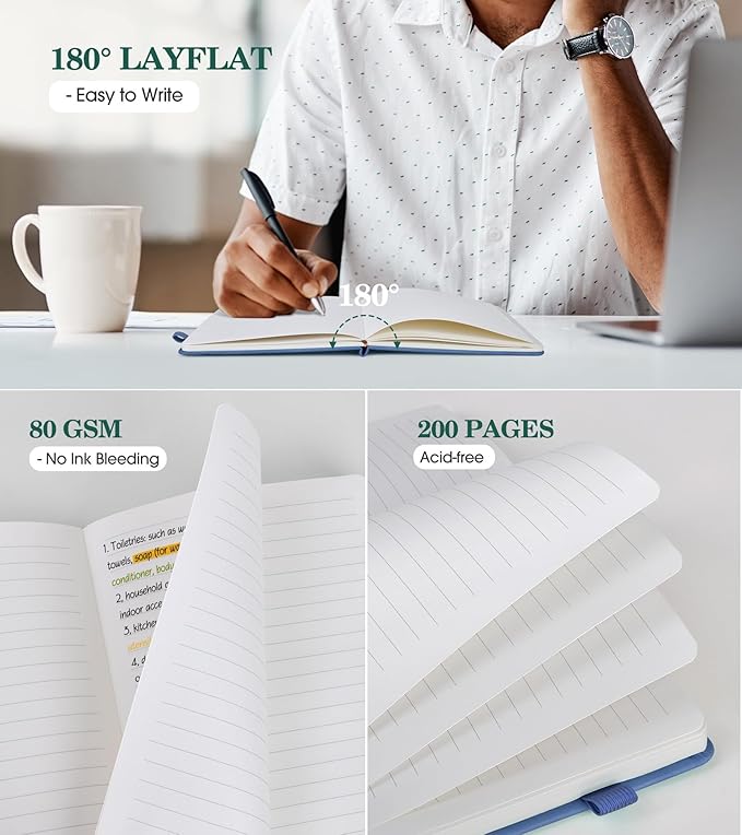 Lined Journal Notebook for Women, A5 Hardcover Leather Journals for Writing, 200 Pages Thick Travel Daily Journal, College Ruled Notebook for Work School, Note Taking,5.75'' X 8.38'' Darkblue