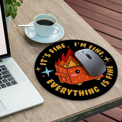 Gctriki Dumpster on Fire Mouse Pad, Cute Round Mouse Pads for Desk, Funny Orange Dumpster Mousepad for Laptop Gaming, Stitched Edge Non-Slip Rubber Base, Cute Office Desk Accessories Decor for Women