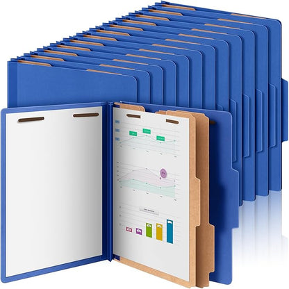 36 Pcs Classification Folders Bulk 2 Dividers File Folder with Fastener 2 Prongs Letter Size Pressboard Filefolders with 3.5 Inch Expansion for Organize Office Medical Document (Dark Blue)