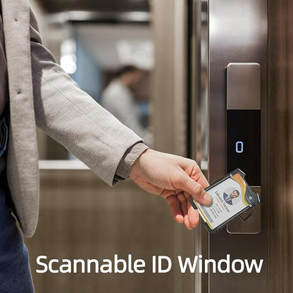 Oaridey Badge Holder/ID Card Holder/Portable Travel Wallet with Manganese Steel Clip, Heavy Duty Vertical Clear ID Holder for Work ID, Credit Cards- Black Genuine Leather