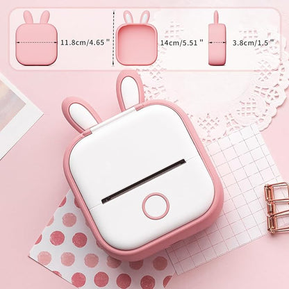 Memoking T02 Protective Case-Bunny Ears Shape Soft Silicone BPA-Free Cute Design Printer Cover, Compatible with T02 Mini Bluetooth Wireless Portable Mobile Pocket Printer, Pink