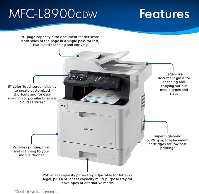 Brother MFC-L8900CDW Business Color Laser All-in-One Printer, Amazon Dash Replenishment Ready