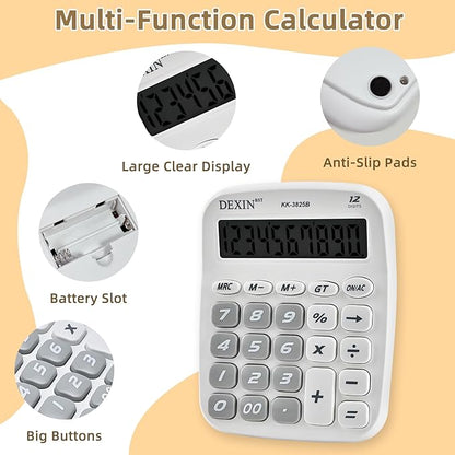 2Pack Cute Calculators Desktop, 12 Digit Basic Calculator with Big Buttons, Aesthetic Desk Accessories Large LCD for Office School Supplies (Black & White)