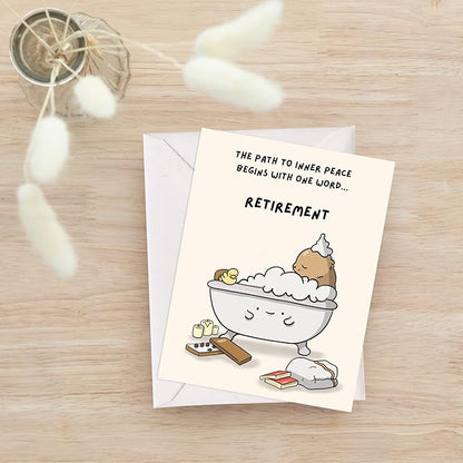 ALY LOU Funny Retirement Card for Her Him, Sarcastic Card For Mom Dad Husband Wife Friend/Congratulations Greeting Card (The Path To Inner Peace ... Retirement)
