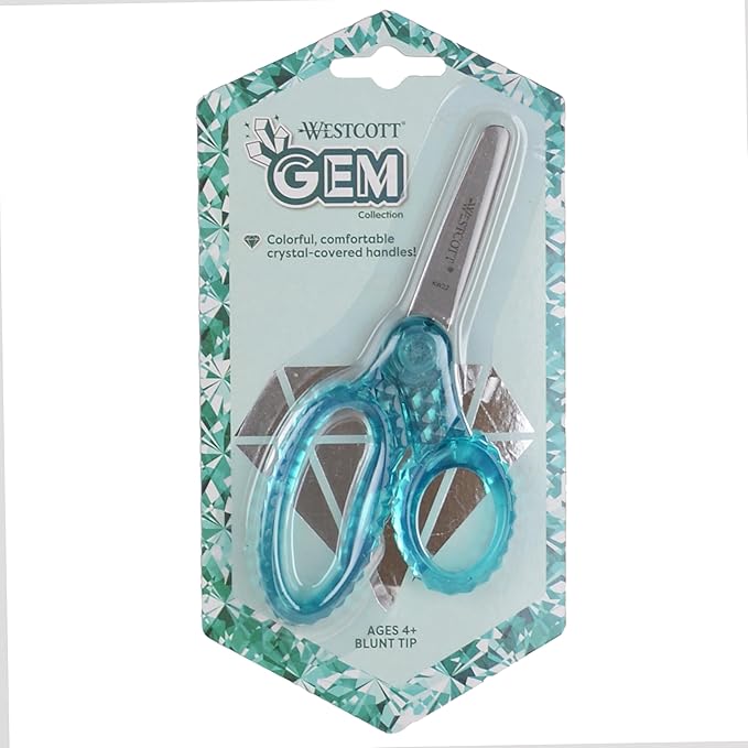 Westcott 5" GEM Crystal-Design Safety Scissors 12pk, Blunt-Tip for Kids Aged 4-7 - Scissors for School, Craft, Home, DIY, Classroom - Assorted Colors